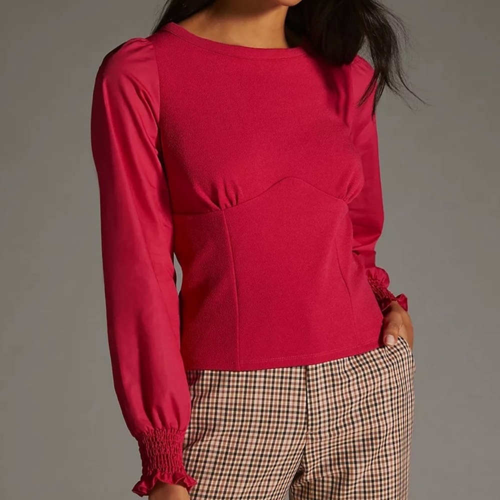 Anthropologie Red Long Sleeve Top